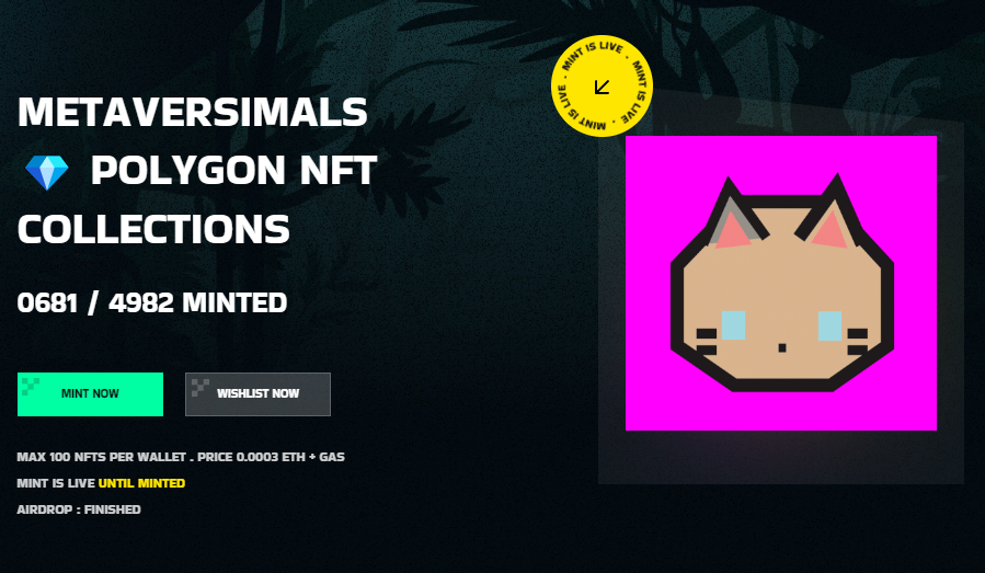 Mint Now Live: Metaversimals Polygon NFT