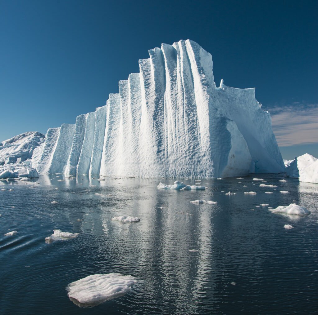 vertical shot massive iceberg disko bay greenland