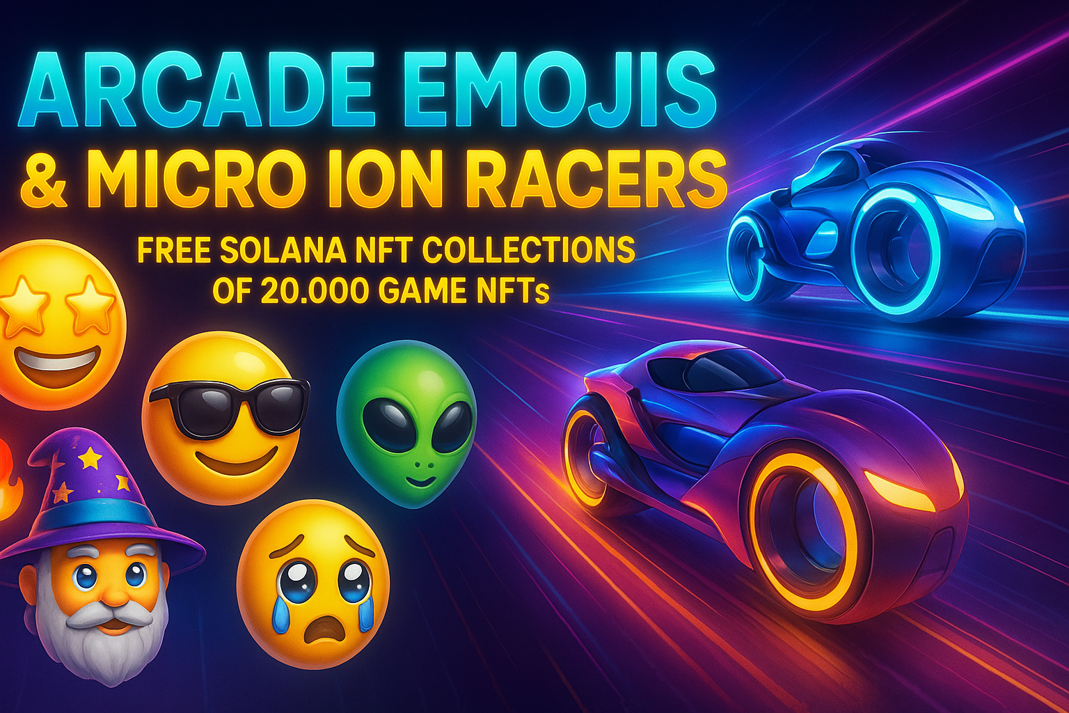 arcade emojis & micro ion racers free solana nft collections of 20,000 game nfts