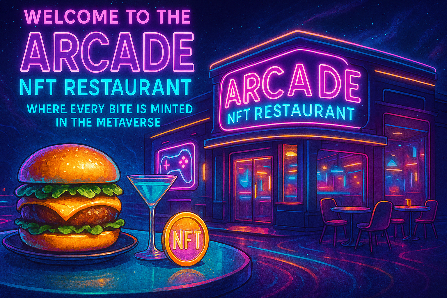 welcome to the arcade nft restaurant where every bite is minted in the metaverse